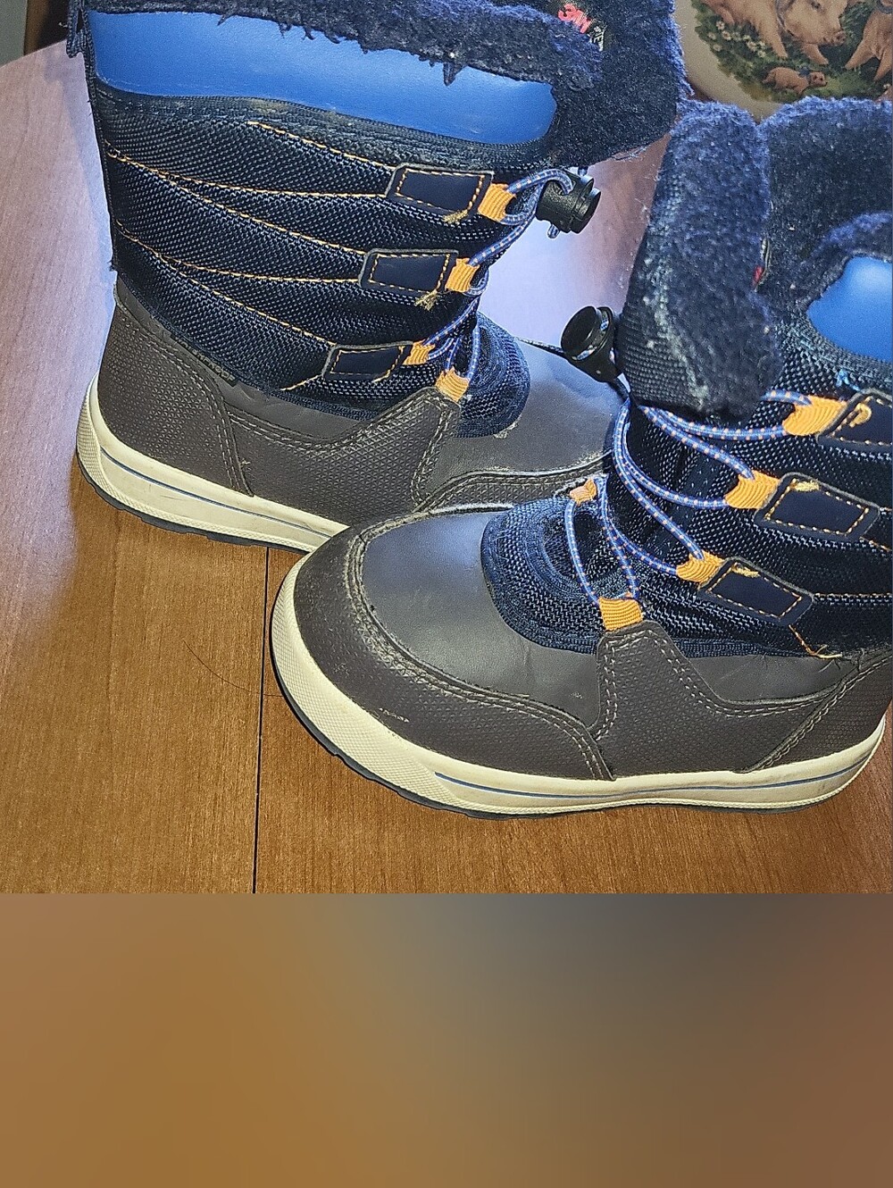 3M Thinsulate Kids Boots in Navy Blue with Orange Accents